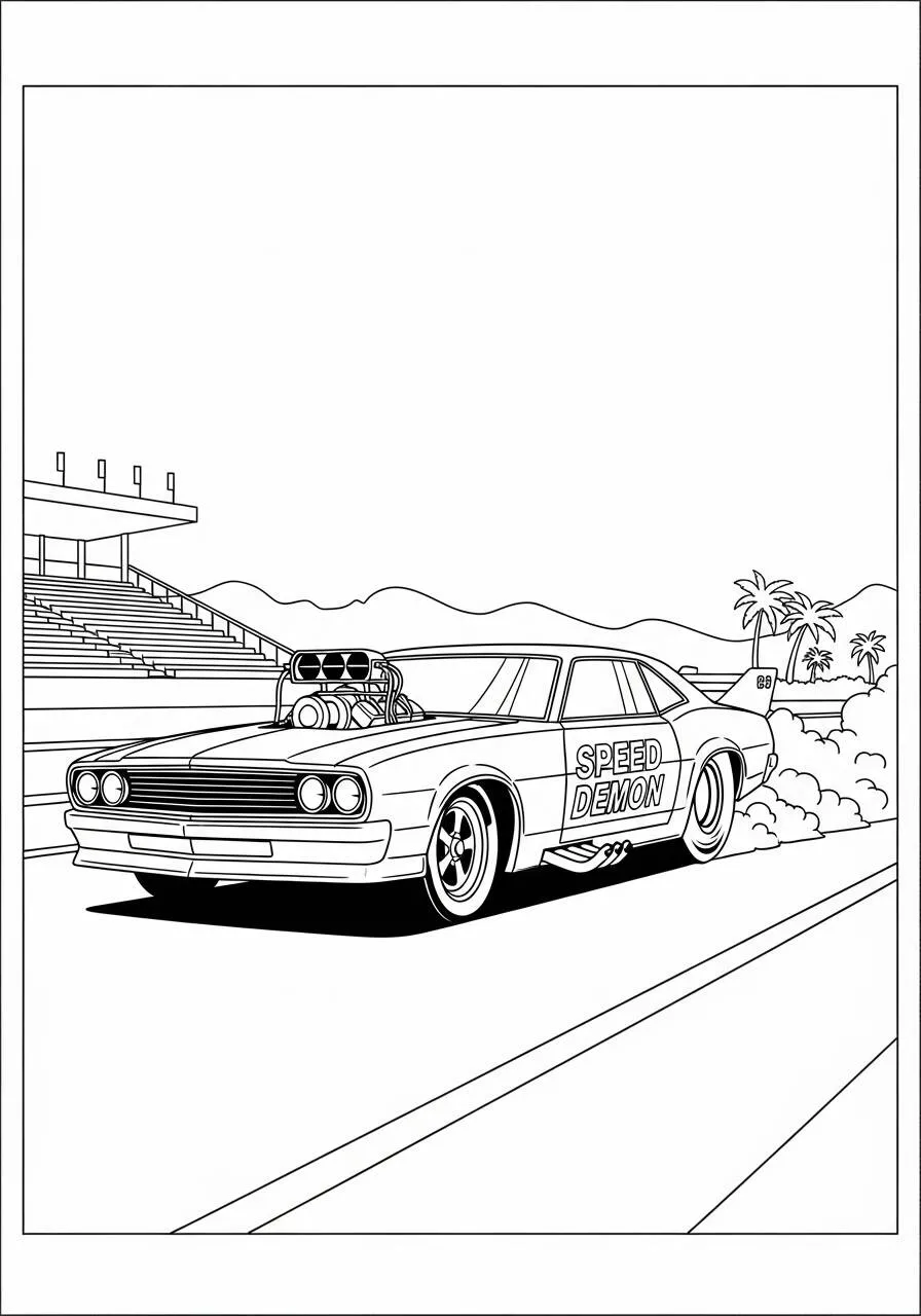 Pagina da colorare di auto da corsa del demone della velocità