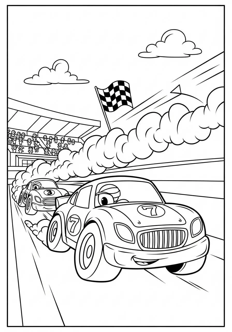 Pagina da colorare di auto da corsa ad alta velocità