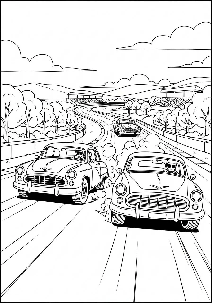 Ausmalbilder für klassische Rennwagen