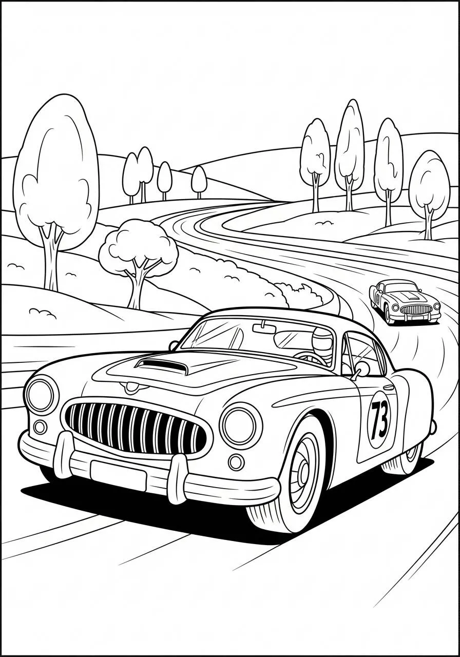 Ausmalbilder für klassische Rennwagen