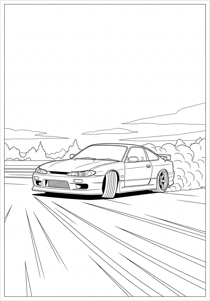 Coloriage de voiture de course à la dérive