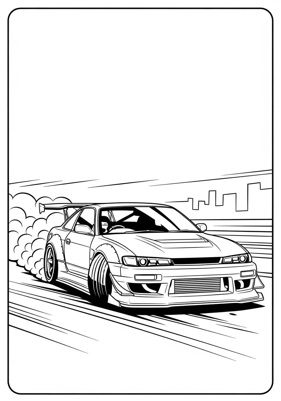 Coloriage de voiture de course à la dérive