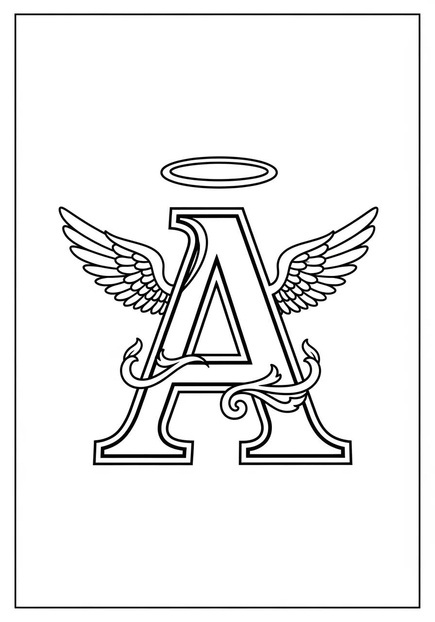 Lettera A con angelo da colorare