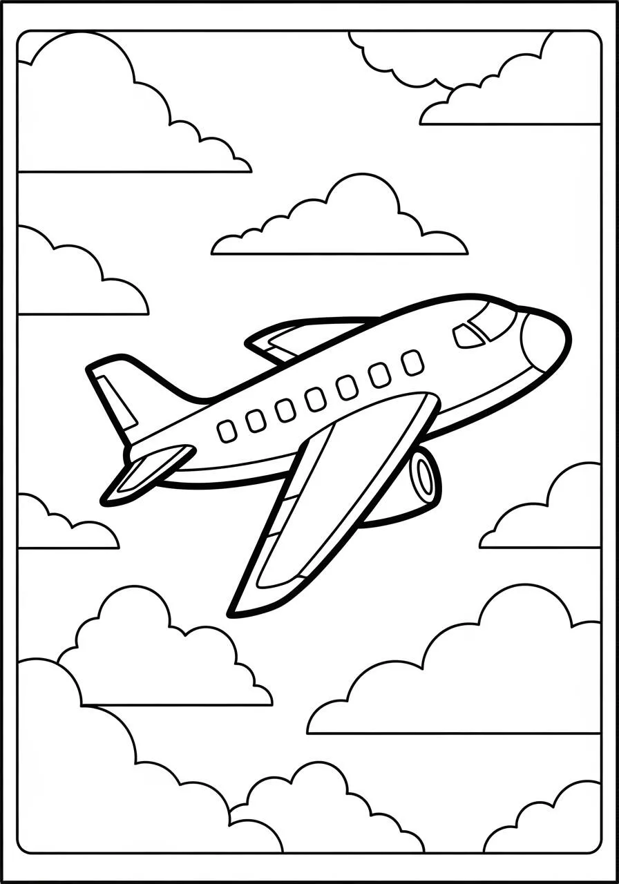 Dibujo de Avión volando en las nubes para colorear