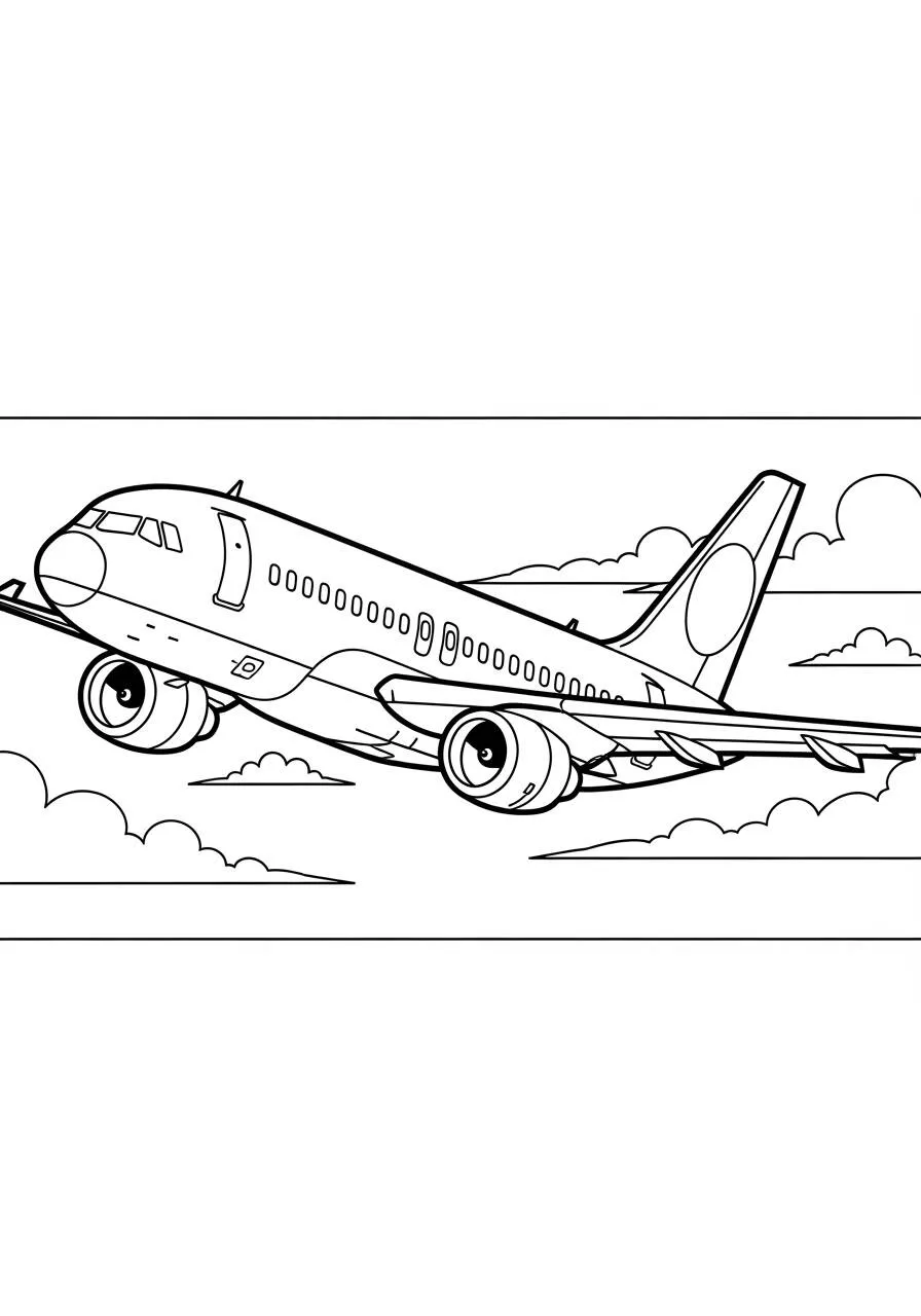 Avión volando sobre las nubes Dibujo para colorear