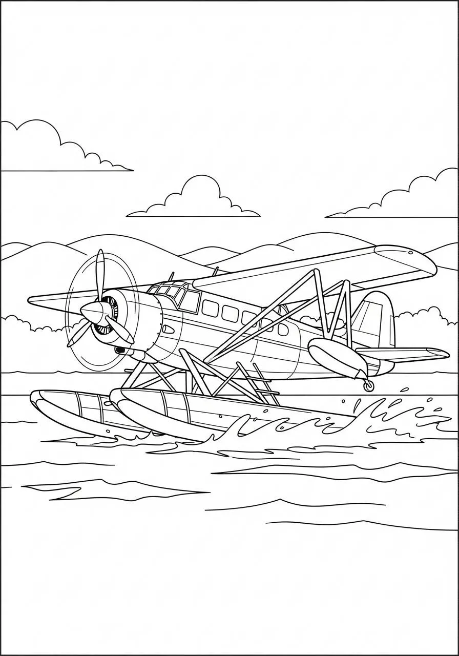 Hidroavión Avión sobre el agua Dibujo para colorear