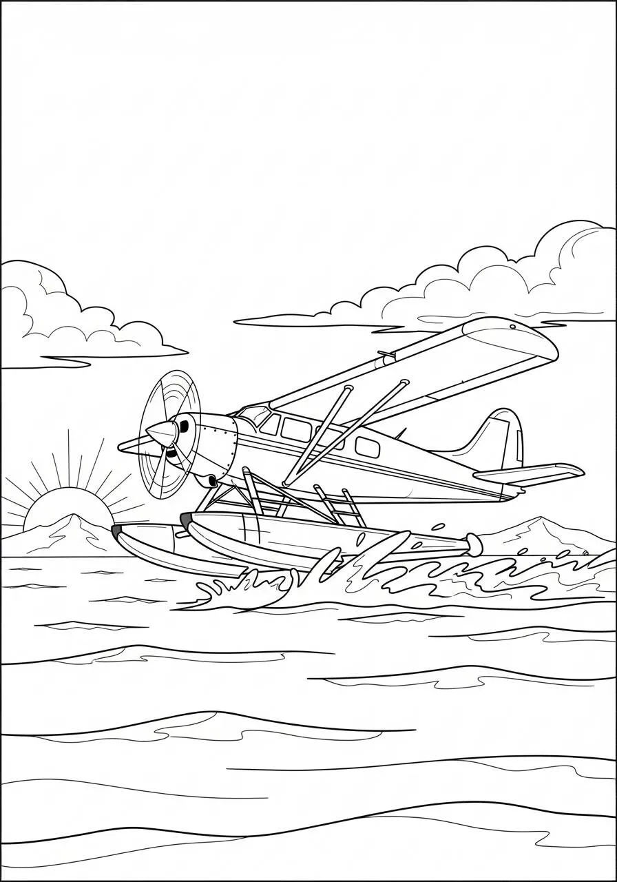 Hidroavión Avión Aterrizando En El Agua Dibujo para colorear