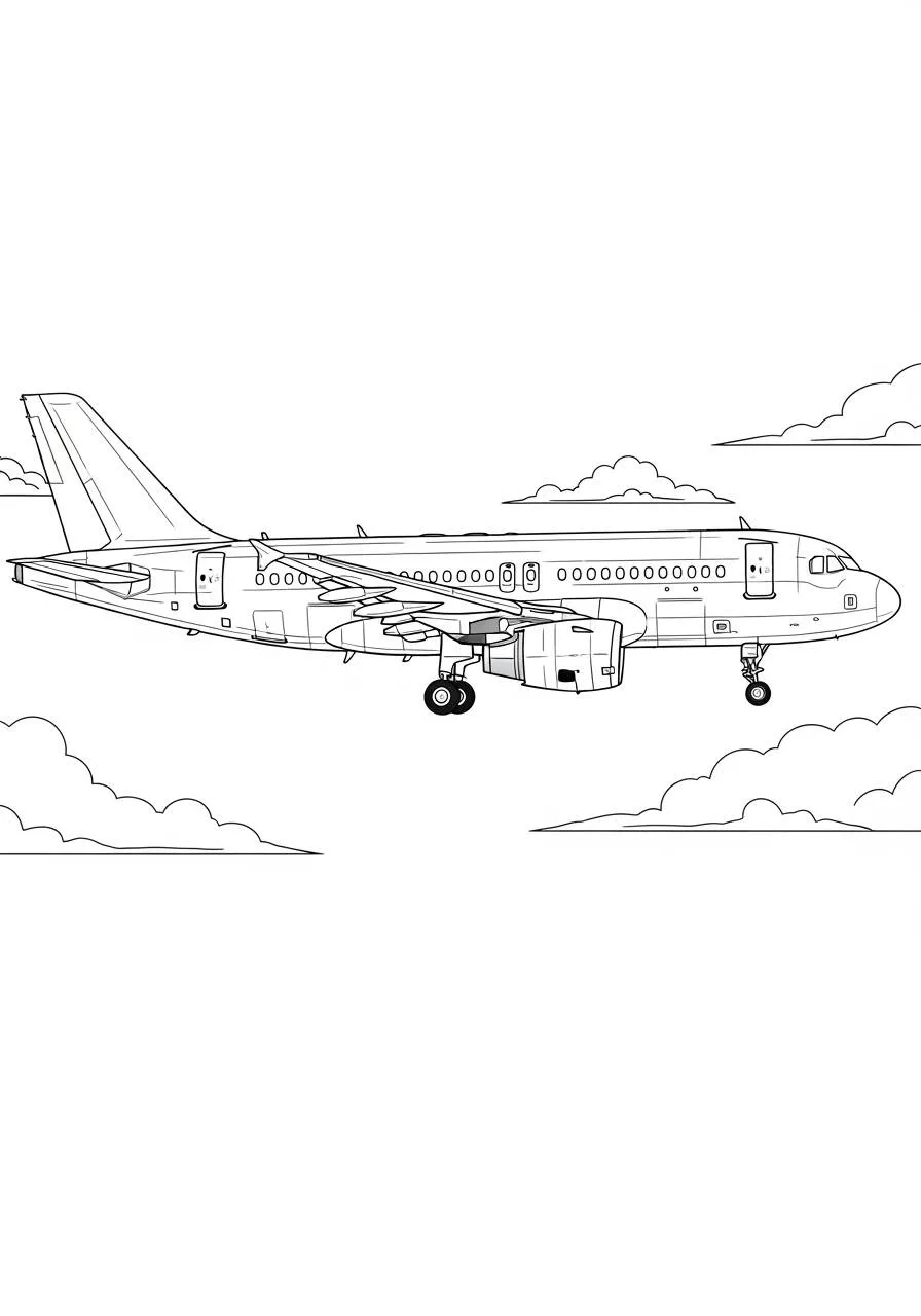 Avión volando sobre las nubes Dibujo para colorear