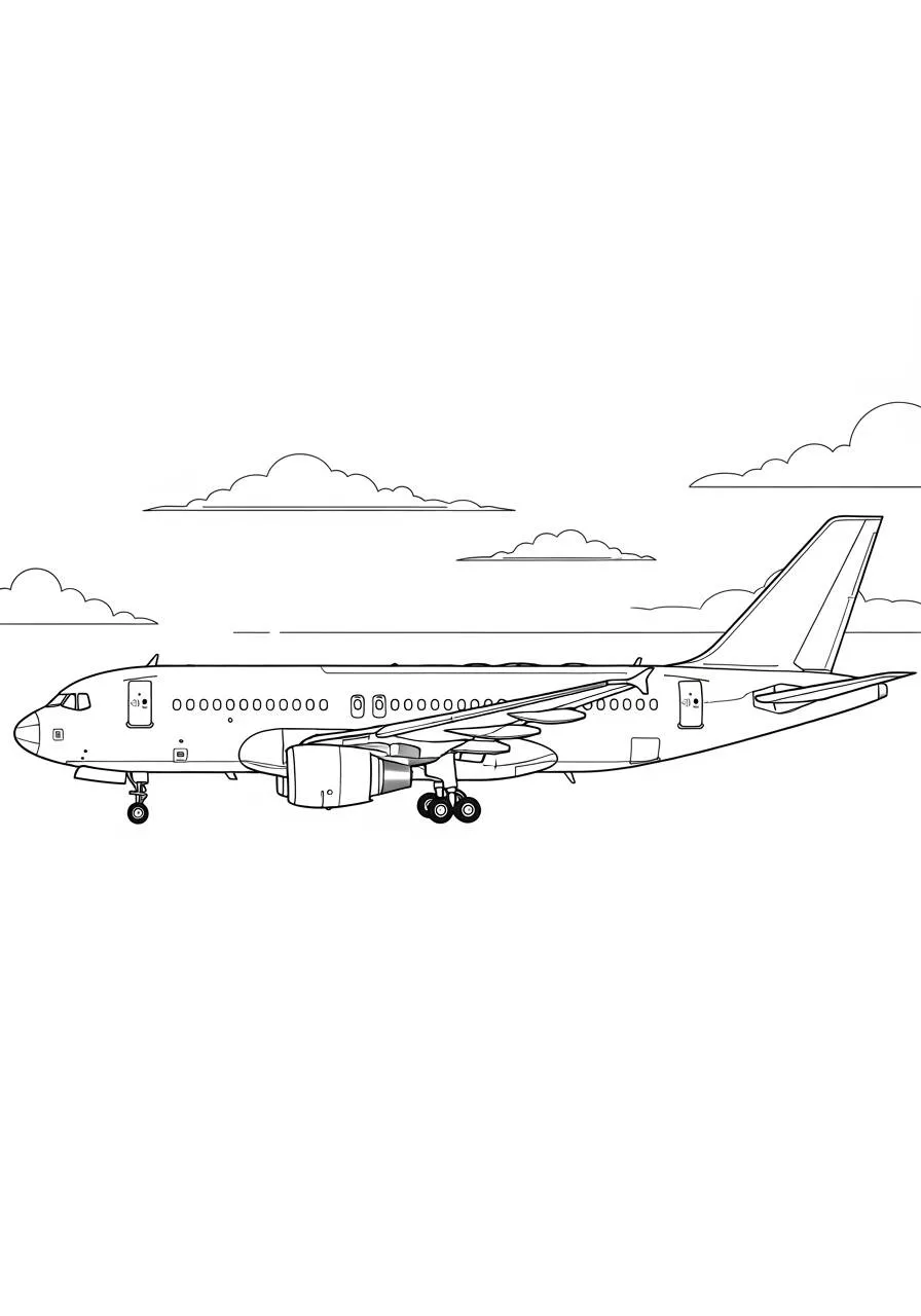 Dibujo para colorear de aterrizaje de avión de pasajeros