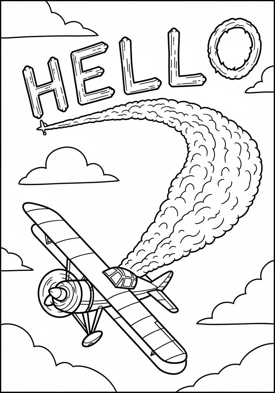 Dibujo de Avión con mensaje en las nubes para colorear