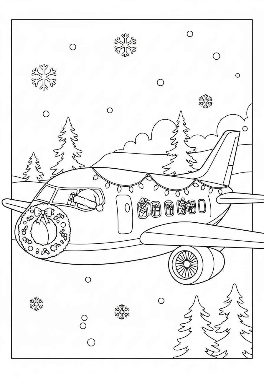Avión decorado para Navidad Dibujo para colorear