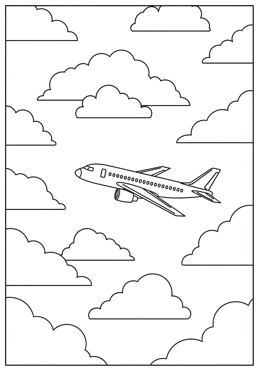 Dibujo de Avión volando en las nubes para colorear