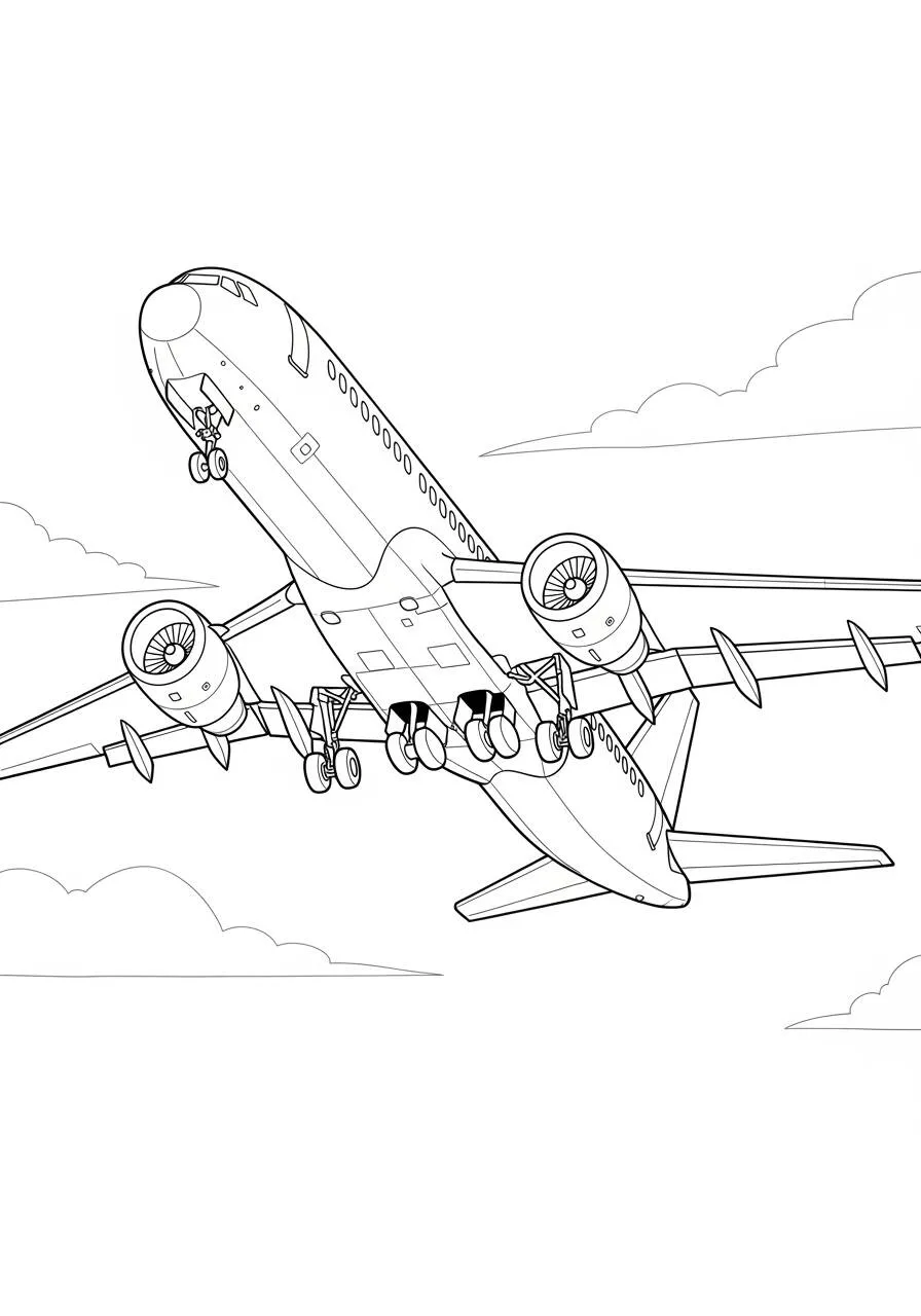 Dibujo de Avión de pasajeros despegando para colorear