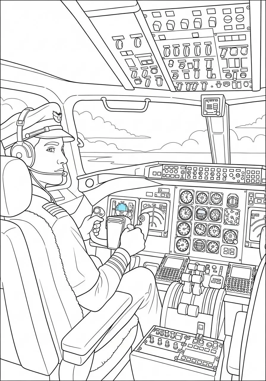 Dibujo de Avión con piloto en la cabina para colorear