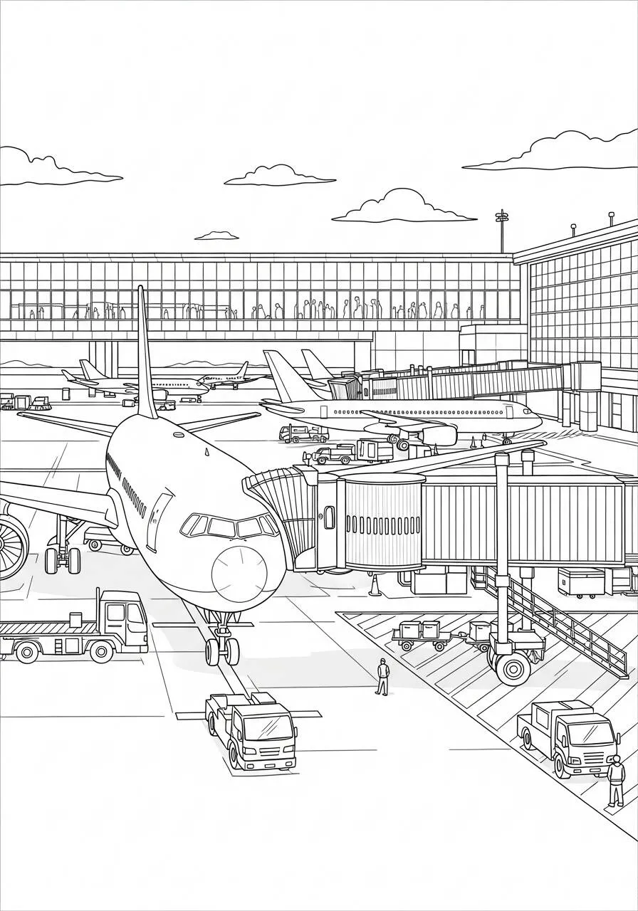 Dibujo de Avión en el aeropuerto para colorear