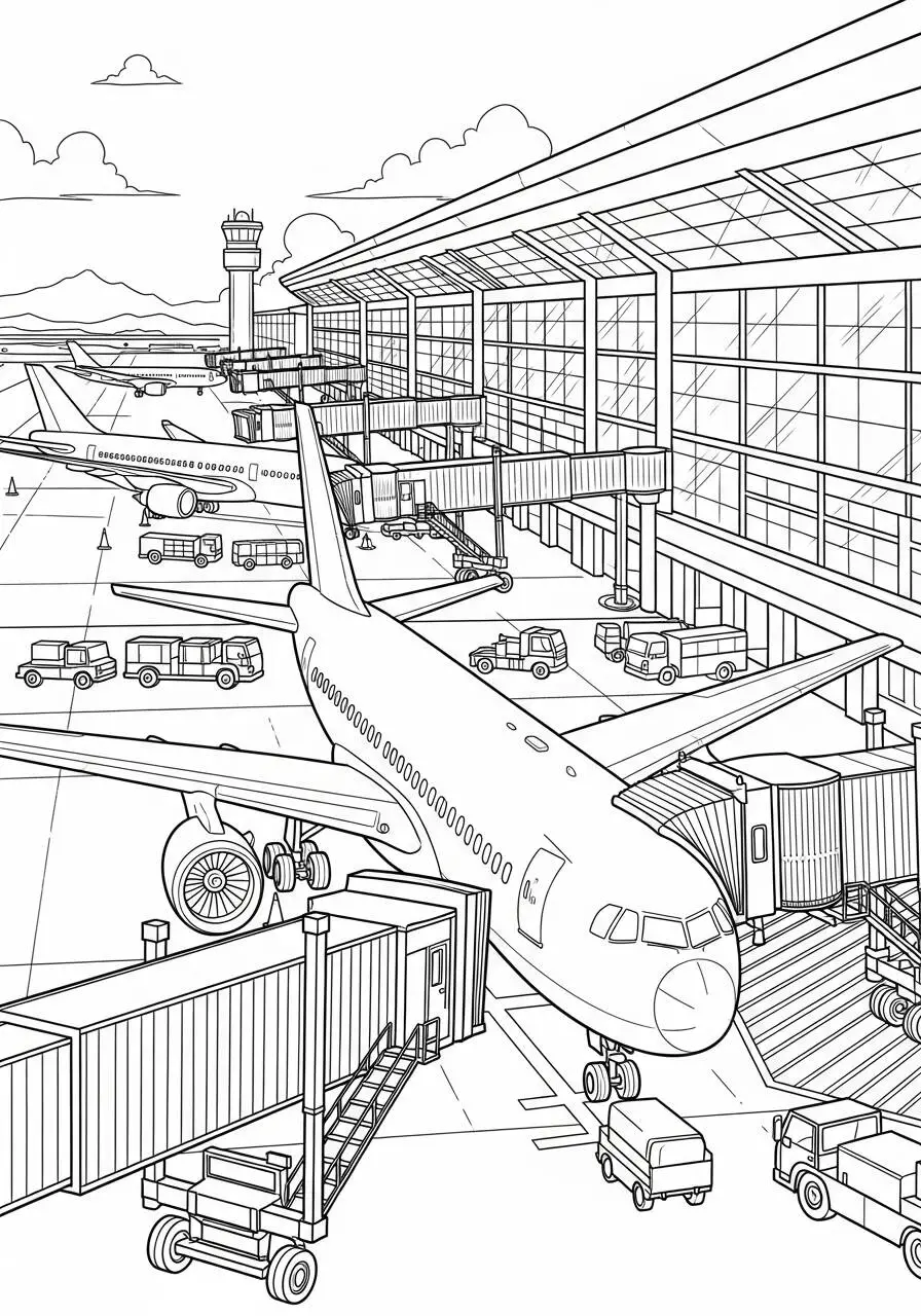 Dibujo de Avión en el aeropuerto para colorear