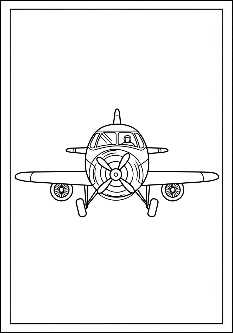 Página para colorear de avión frontal
