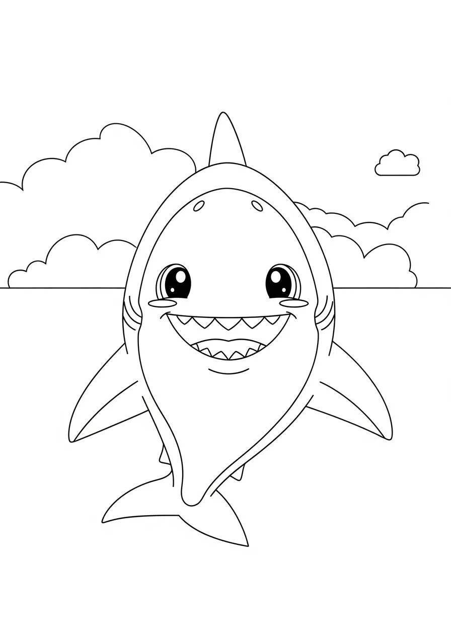 Desenho de Tubarão Fofo para Colorir