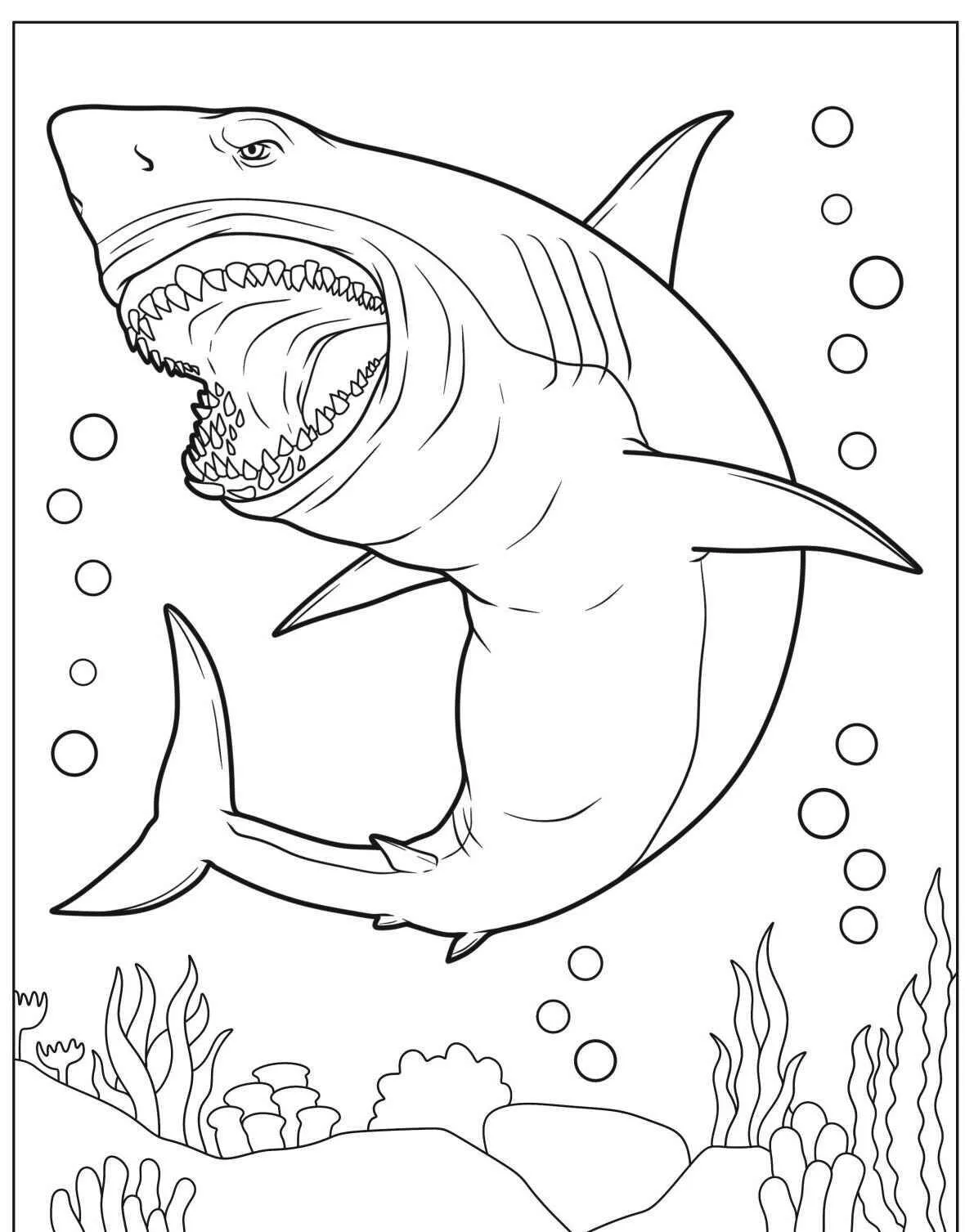 Giant Shark with Open Morth Coloring Page