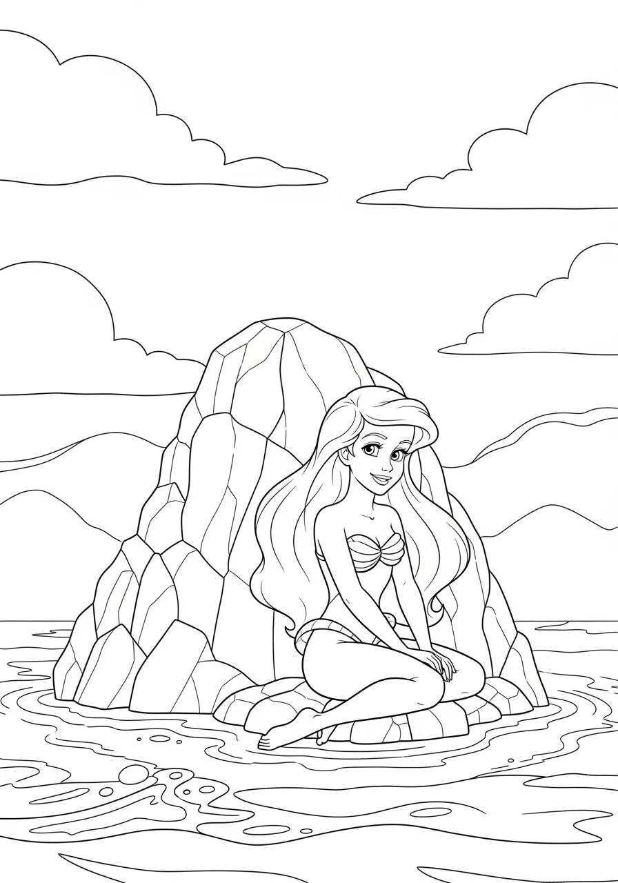 ariel en la roca Página para colorear