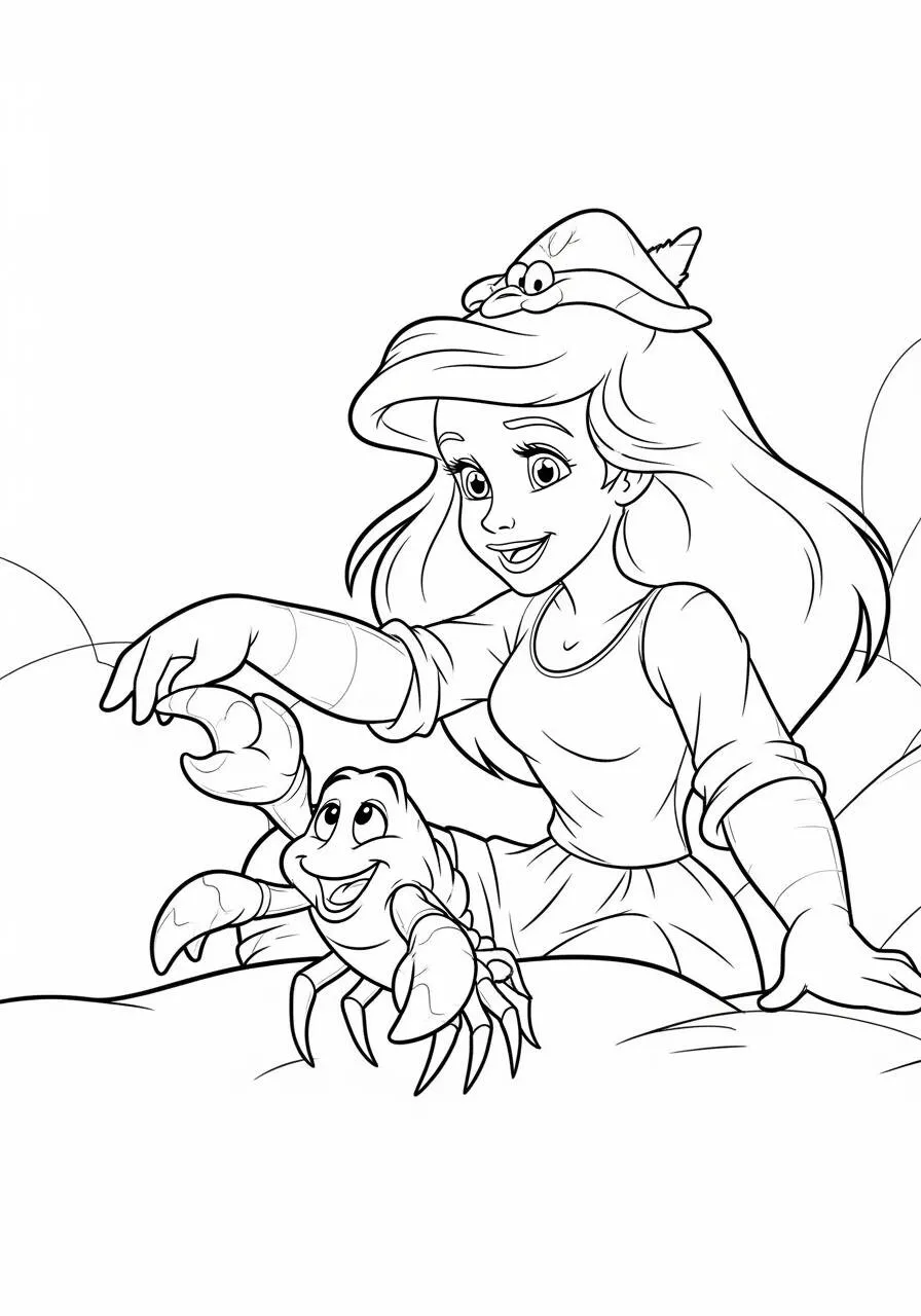 ariel con Sebastian y Flounder Dibujo para colorear