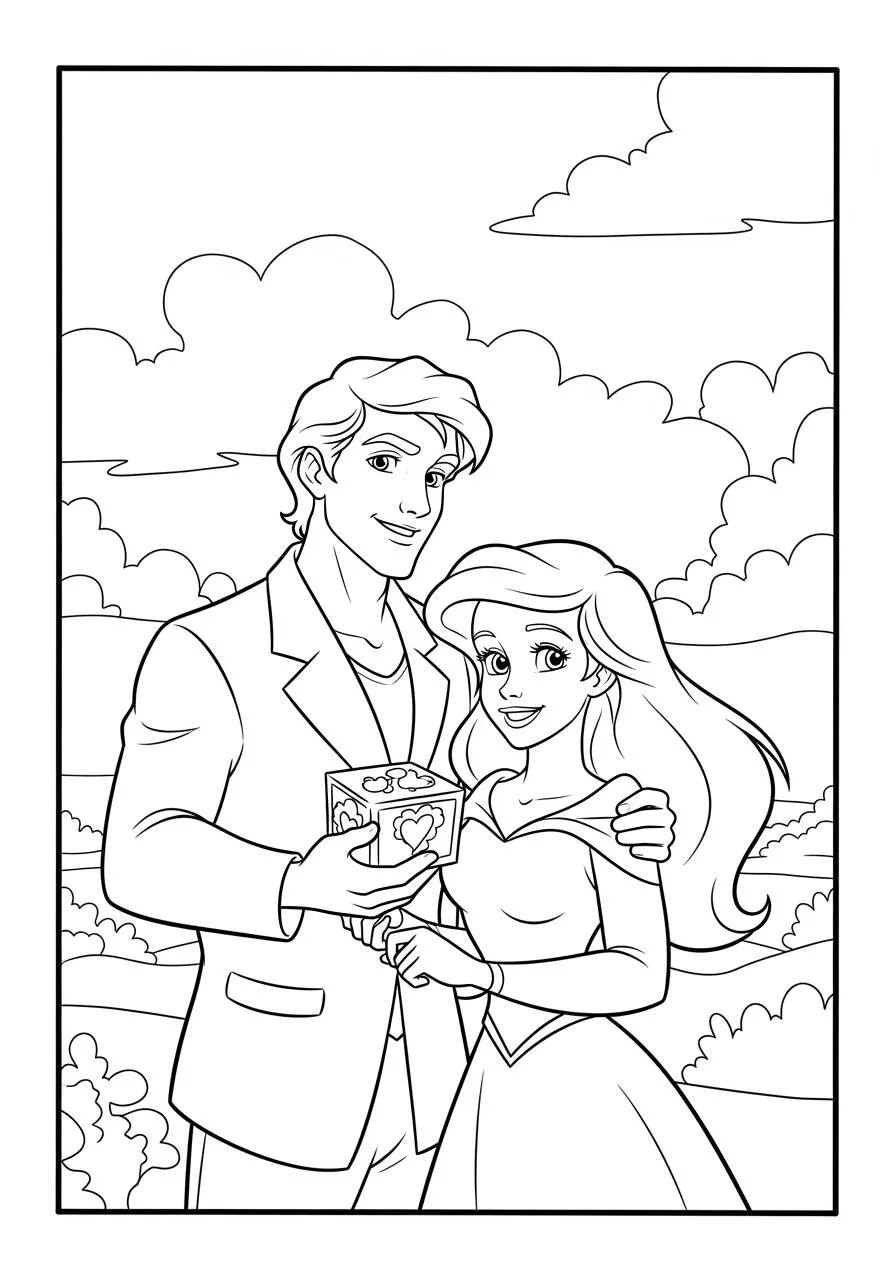 Dibujo para colorear de ariel y el príncipe Eric