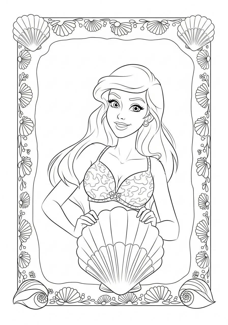 ariel con concha para colorear