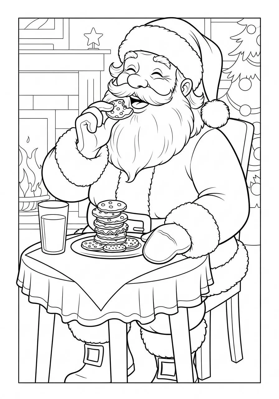 Desenho de Papai Noel Saboreando Biscoitos para Colorir