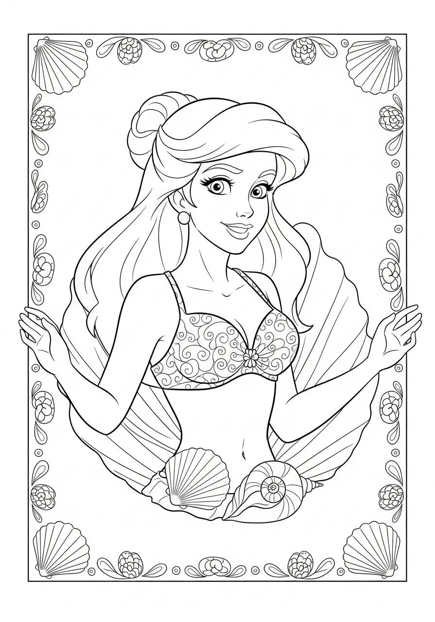 ariel en concha Dibujo para colorear