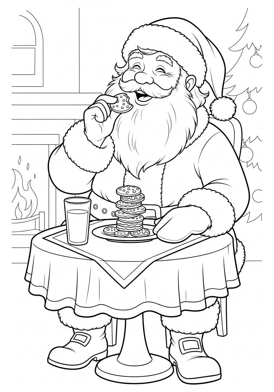 Desenho de Papai Noel Saboreando Biscoitos para Colorir