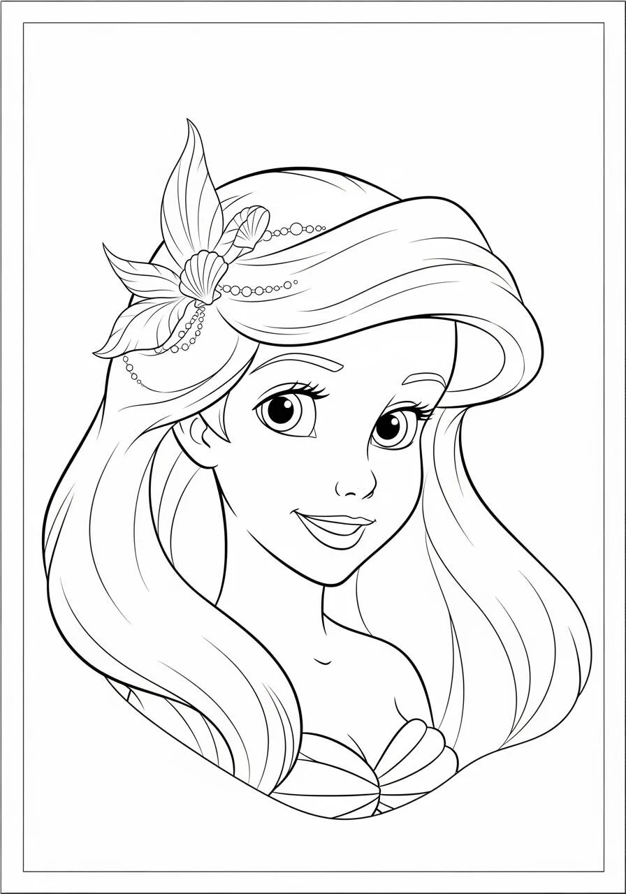 Dibujo para colorear de ariel con una flor en el pelo