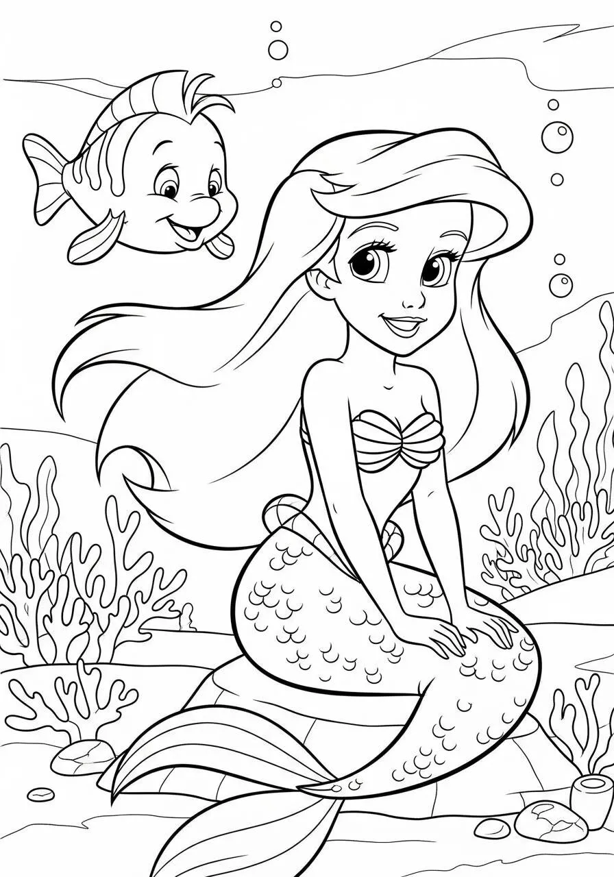 ariel con platija Dibujo para colorear