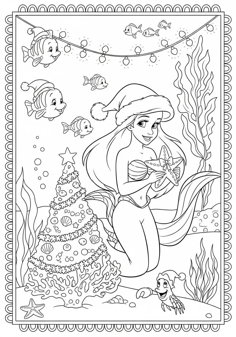 ariel con estrella de mar para colorear