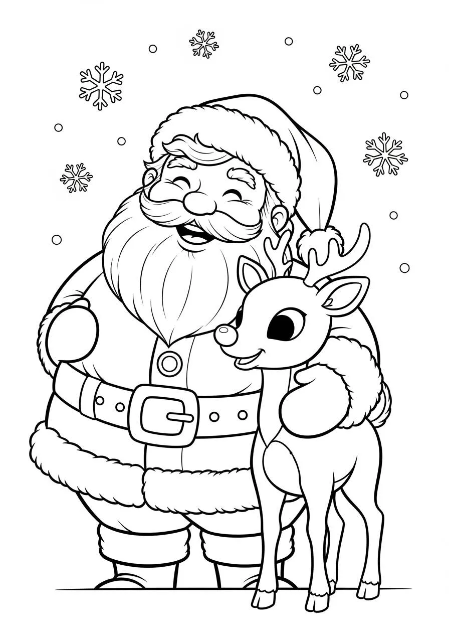 Desenho de Papai Noel com Rena para Colorir