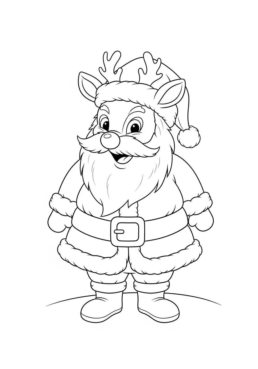 Desenho de Papai Noel com Renas para Colorir