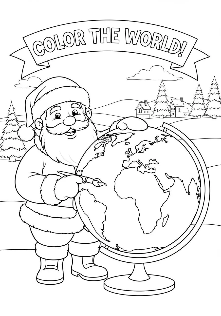 Desenho de Papai Noel Colorindo o Mundo para Colorir