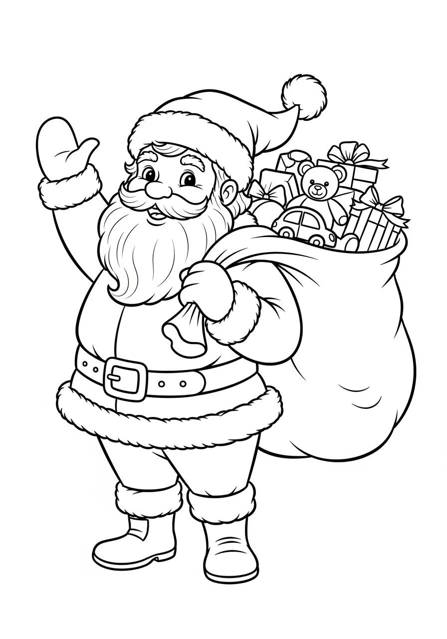 Desenho de Papai Noel com Saco de Presentes para Colorir