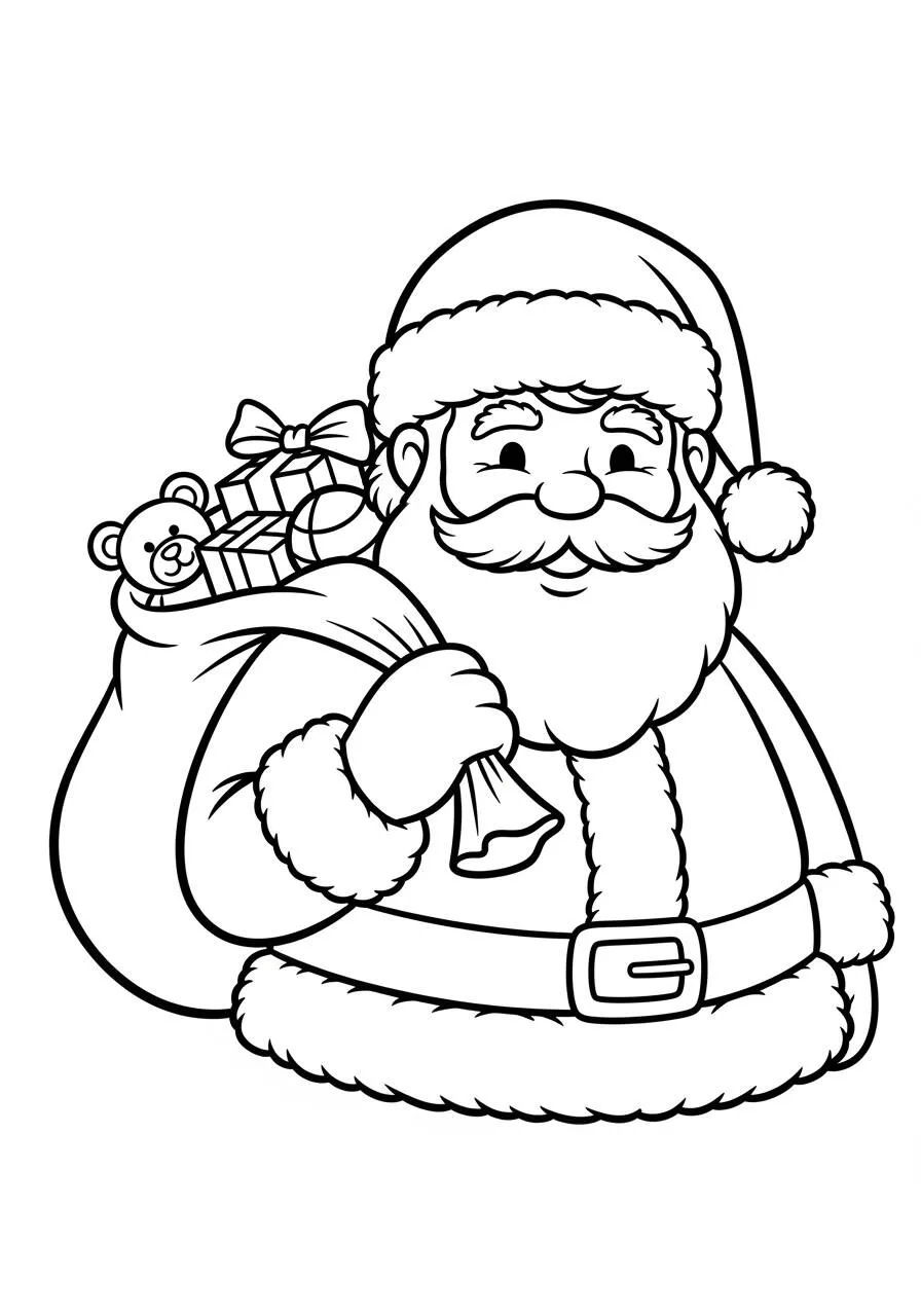 Desenho de Papai Noel com Saco de Presentes para Colorir