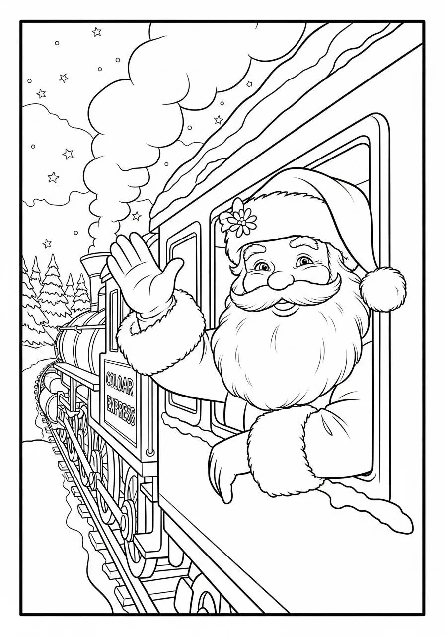 Desenho de Papai Noel no Trem para Colorir