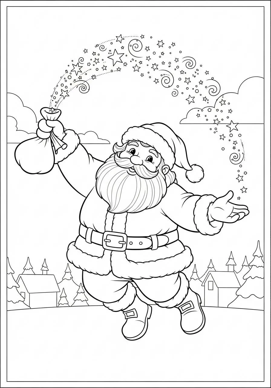 Desenho de Papai Noel Espalhando Magia para Colorir