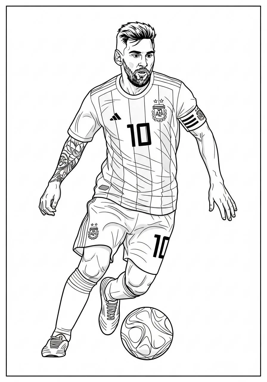 Kolorowanka Messi drybling w koszulce Argentyny