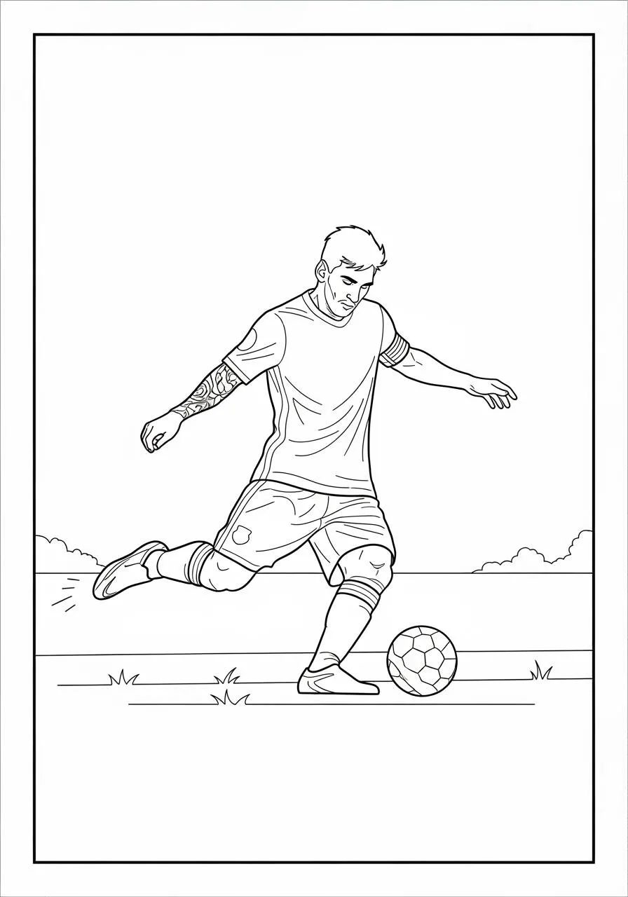 Ausmalbild: Messi kickt den Ball