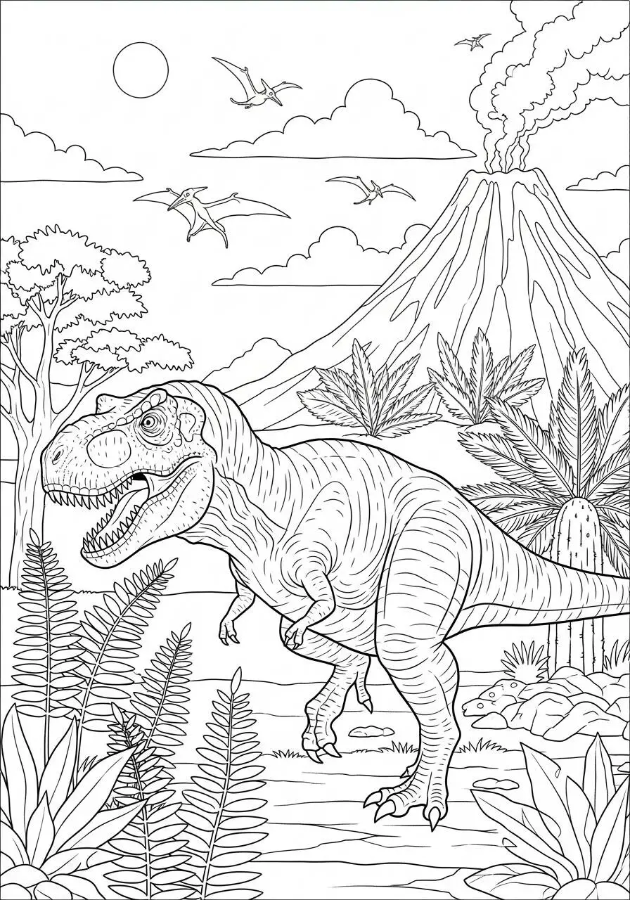 T Rex en la aventura prehistórica Dibujo para colorear
