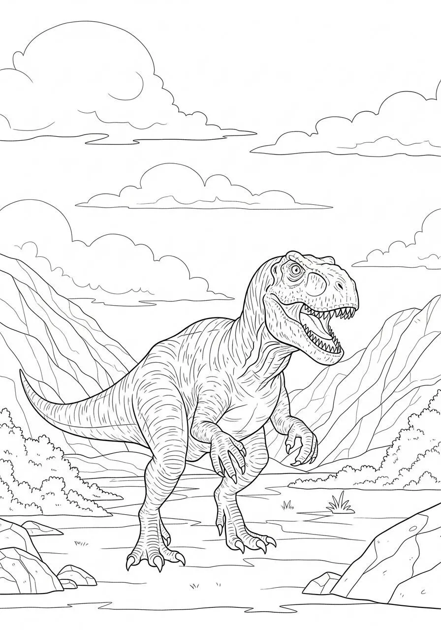 Dibujo de T Rex en la Prehistoria para colorear
