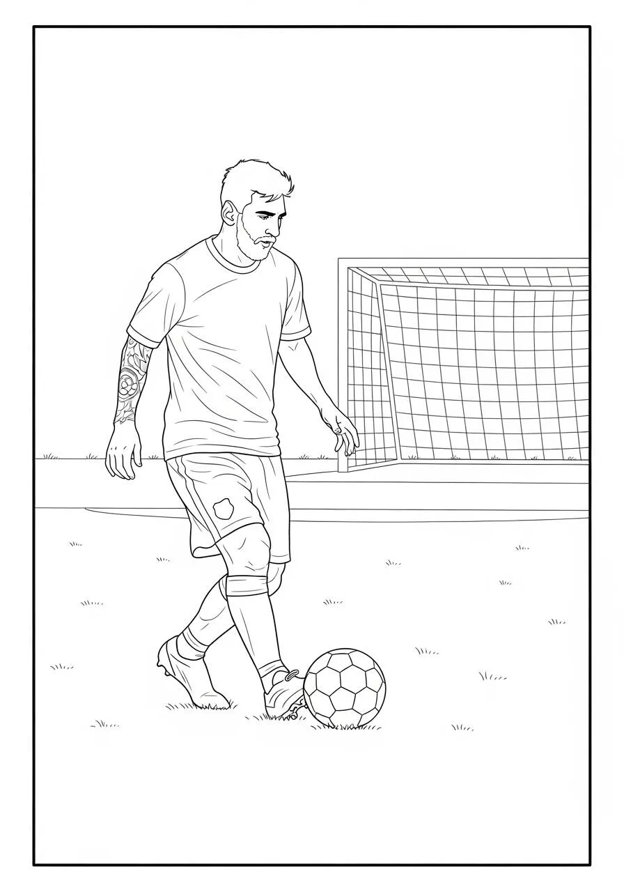 Ausmalbild: Messi läuft mit dem Ball