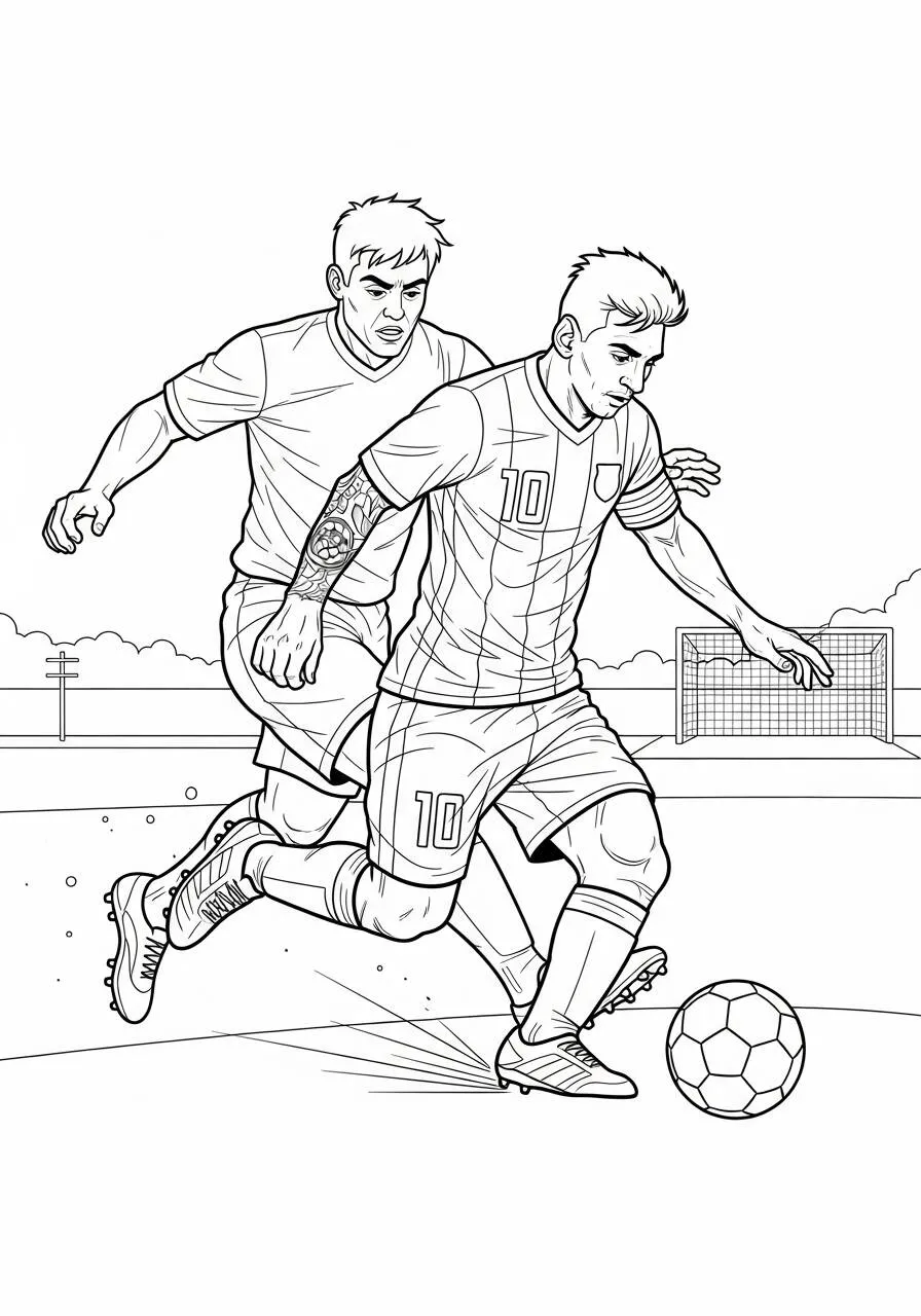 Ausmalbild: Messi dribbelt