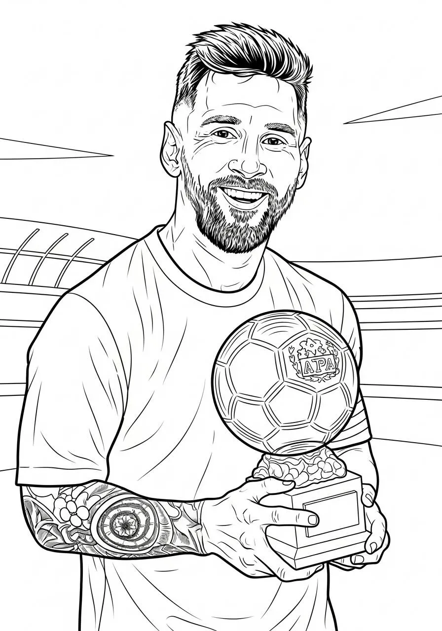 Kolorowanka Messi trzymająca nagrodę