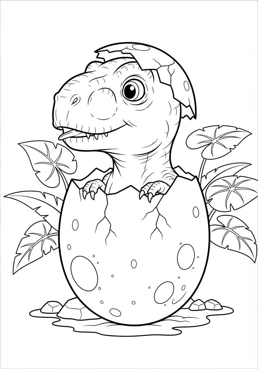 T Rex eclosionando de un huevo Página para colorear