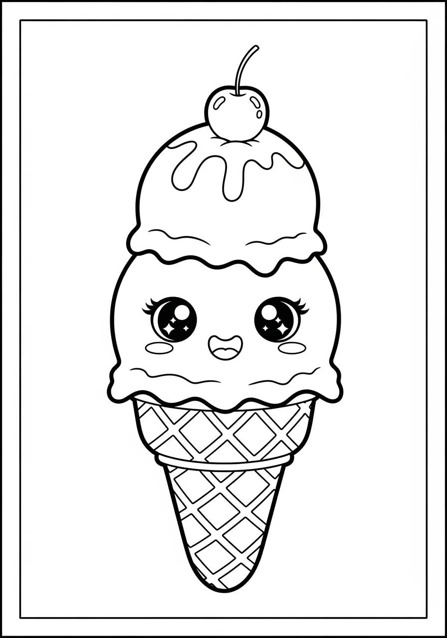 Süßes Eis mit Kirsche zum Ausmalen