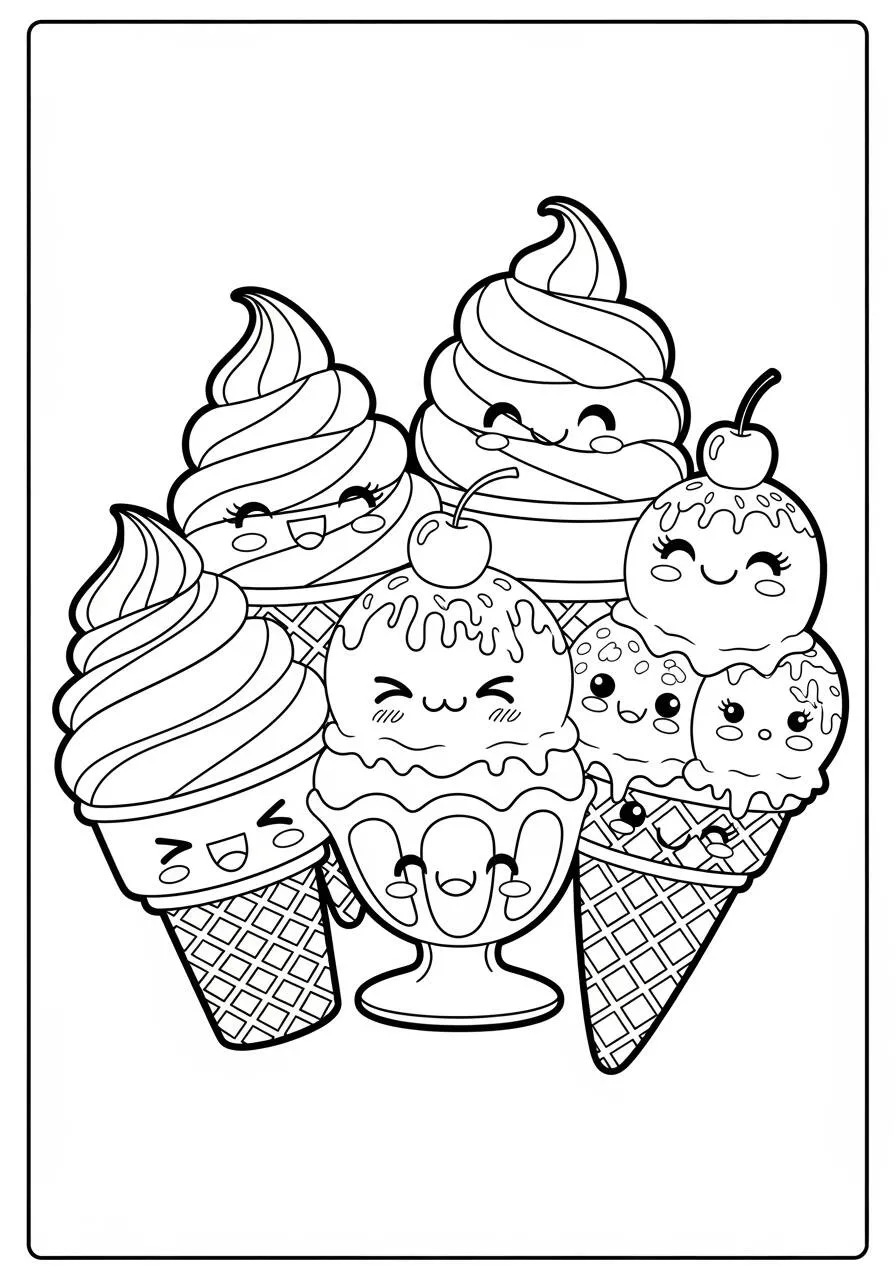 Pagina da colorare di diversi gelati